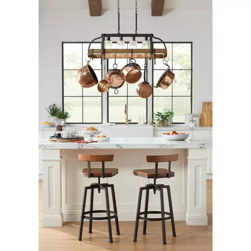 Elm Lane Roark Bronze Swivel Bar Stool Brown 29 1/2 High Industrial Adjustable Wood Seat with Low Backrest Footrest for Kitchen Counter Height Island