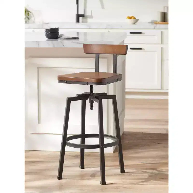 Elm Lane Roark Bronze Swivel Bar Stool Brown 29 1/2 High Industrial Adjustable Wood Seat with Low Backrest Footrest for Kitchen Counter Height Island