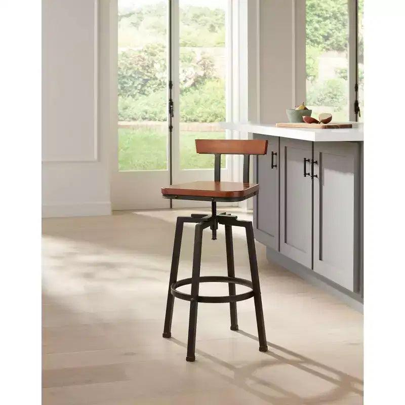 Elm Lane Roark Bronze Swivel Bar Stool Brown 29 1/2 High Industrial Adjustable Wood Seat with Low Backrest Footrest for Kitchen Counter Height Island
