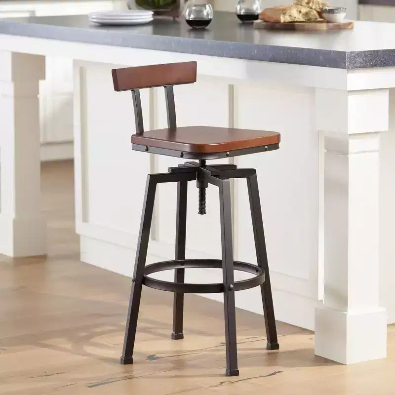 Elm Lane Roark Bronze Swivel Bar Stool Brown 29 1/2 High Industrial Adjustable Wood Seat with Low Backrest Footrest for Kitchen Counter Height Island