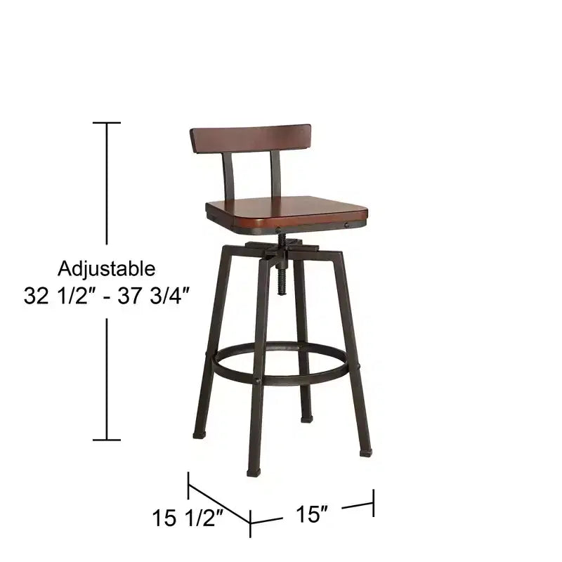 Elm Lane Roark Bronze Swivel Bar Stool Brown 29 1/2 High Industrial Adjustable Wood Seat with Low Backrest Footrest for Kitchen Counter Height Island