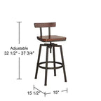 Elm Lane Roark Bronze Swivel Bar Stool Brown 29 1/2 High Industrial Adjustable Wood Seat with Low Backrest Footrest for Kitchen Counter Height Island