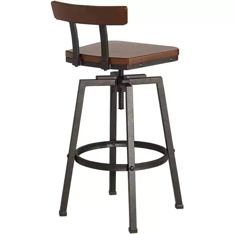 Elm Lane Roark Bronze Swivel Bar Stool Brown 29 1/2 High Industrial Adjustable Wood Seat with Low Backrest Footrest for Kitchen Counter Height Island