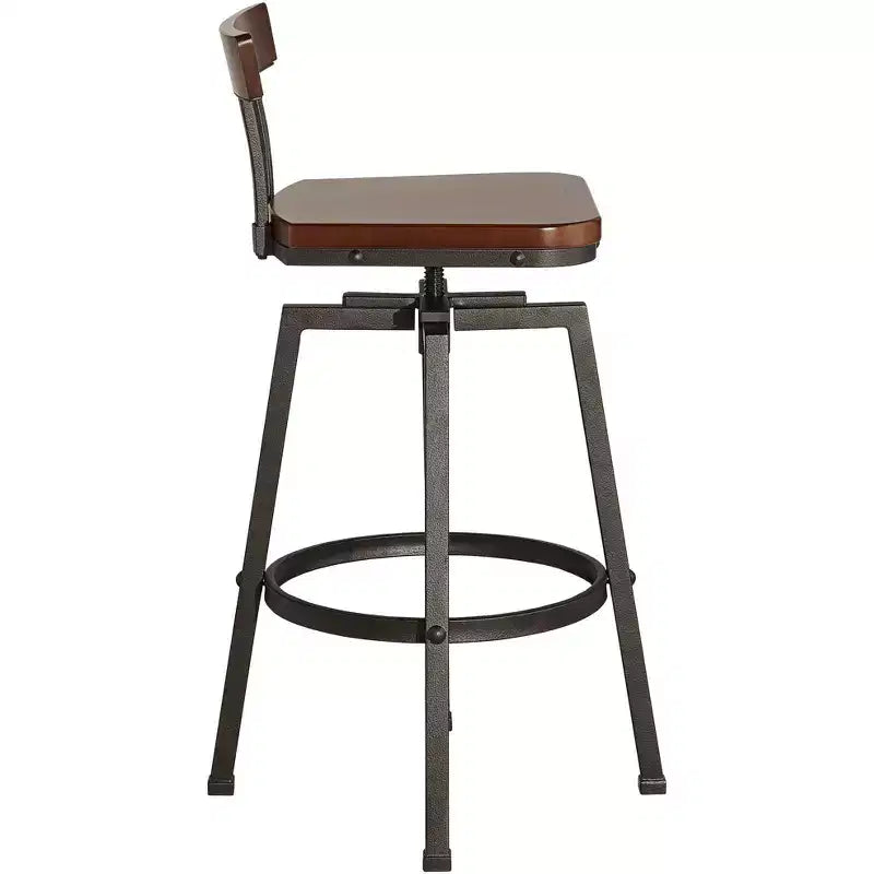 Elm Lane Roark Bronze Swivel Bar Stool Brown 29 1/2 High Industrial Adjustable Wood Seat with Low Backrest Footrest for Kitchen Counter Height Island