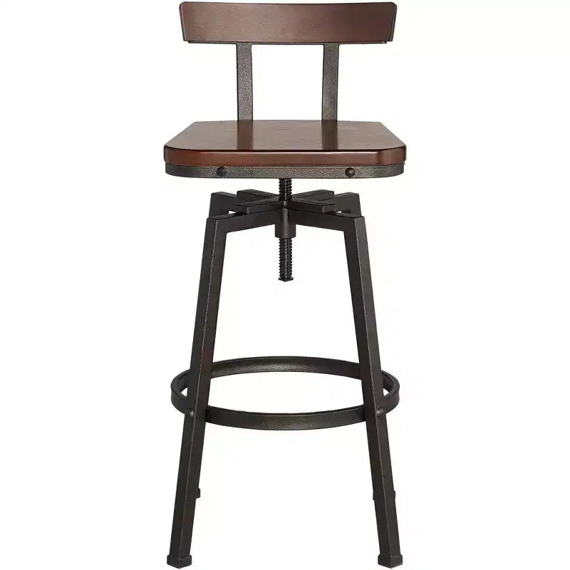 Elm Lane Roark Bronze Swivel Bar Stool Brown 29 1/2 High Industrial Adjustable Wood Seat with Low Backrest Footrest for Kitchen Counter Height Island