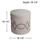 55 Downing Street Iriza Oatmeal Nailhead Round Ottoman