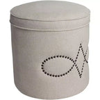 55 Downing Street Iriza Oatmeal Nailhead Round Ottoman