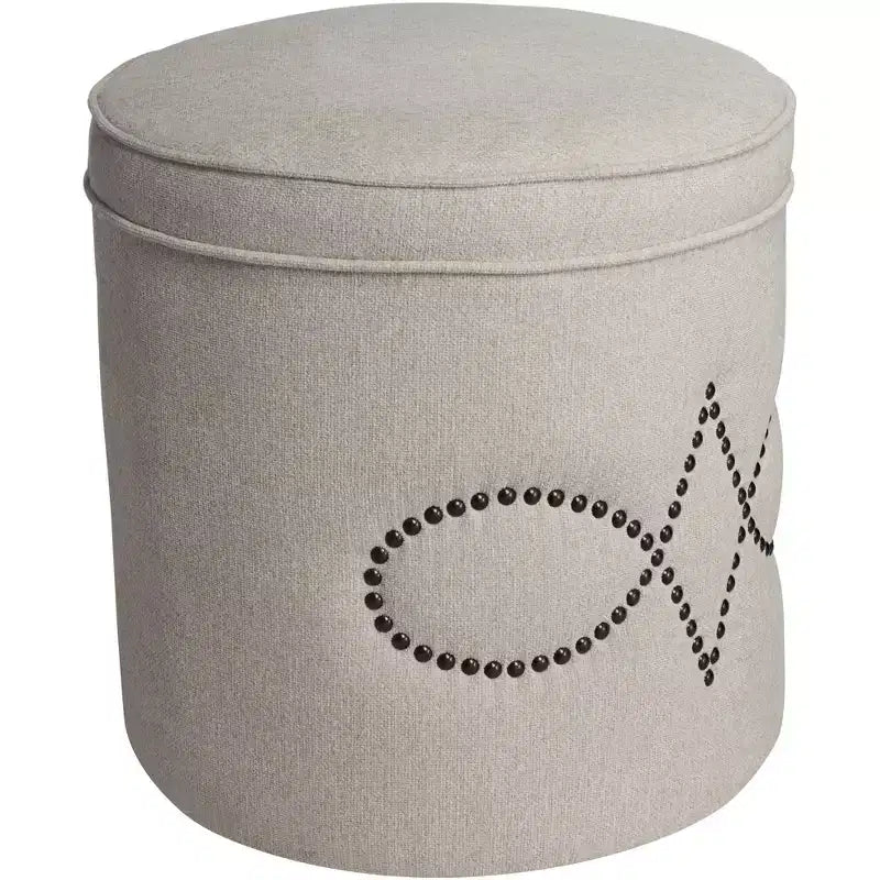55 Downing Street Iriza Oatmeal Nailhead Round Ottoman