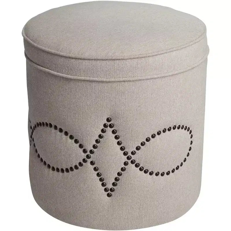 55 Downing Street Iriza Oatmeal Nailhead Round Ottoman