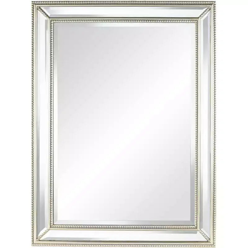 Uttermost Palais Rectangular Vanity Accent Wall Mirror Modern Beaded Beveled Silver Frame 30 Wide for Bathroom Bedroom Living Room Home Office House