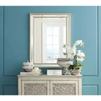 Uttermost Palais Rectangular Vanity Accent Wall Mirror Modern Beaded Beveled Silver Frame 30 Wide for Bathroom Bedroom Living Room Home Office House