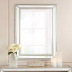 Uttermost Palais Rectangular Vanity Accent Wall Mirror Modern Beaded Beveled Silver Frame 30 Wide for Bathroom Bedroom Living Room Home Office House
