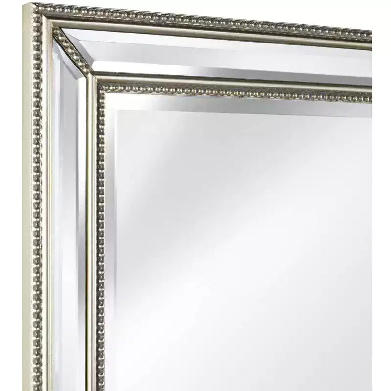 Uttermost Palais Rectangular Vanity Accent Wall Mirror Modern Beaded Beveled Silver Frame 30 Wide for Bathroom Bedroom Living Room Home Office House