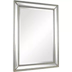 Uttermost Palais Rectangular Vanity Accent Wall Mirror Modern Beaded Beveled Silver Frame 30 Wide for Bathroom Bedroom Living Room Home Office House