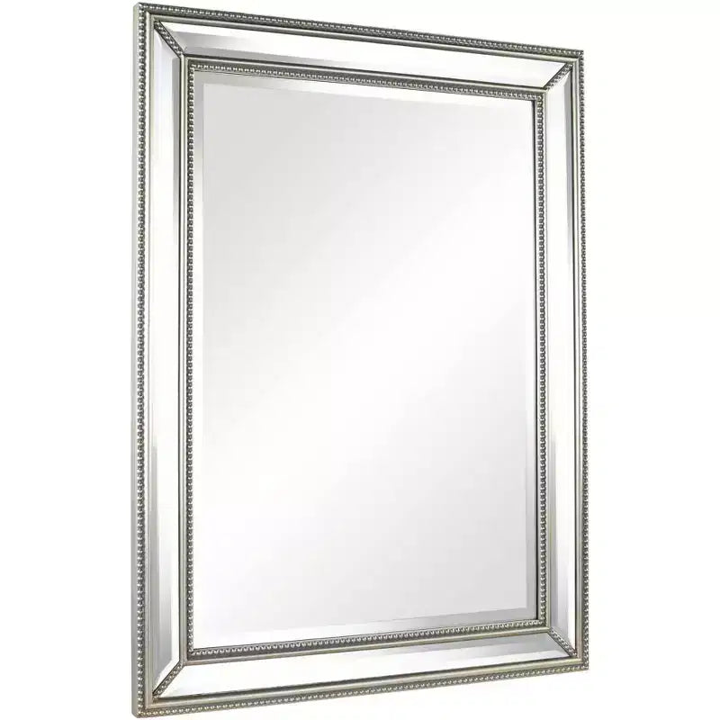 Uttermost Palais Rectangular Vanity Accent Wall Mirror Modern Beaded Beveled Silver Frame 30 Wide for Bathroom Bedroom Living Room Home Office House