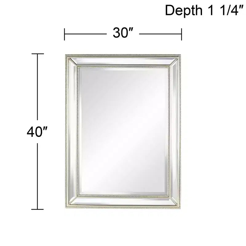 Uttermost Palais Rectangular Vanity Accent Wall Mirror Modern Beaded Beveled Silver Frame 30 Wide for Bathroom Bedroom Living Room Home Office House