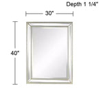 Uttermost Palais Rectangular Vanity Accent Wall Mirror Modern Beaded Beveled Silver Frame 30 Wide for Bathroom Bedroom Living Room Home Office House