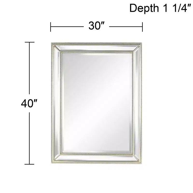 Uttermost Palais Rectangular Vanity Accent Wall Mirror Modern Beaded Beveled Silver Frame 30 Wide for Bathroom Bedroom Living Room Home Office House