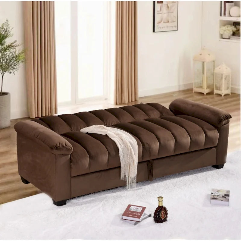 82.7 Velvet Storage Convertible Sofa Sleeper Couch with 2 Pillows