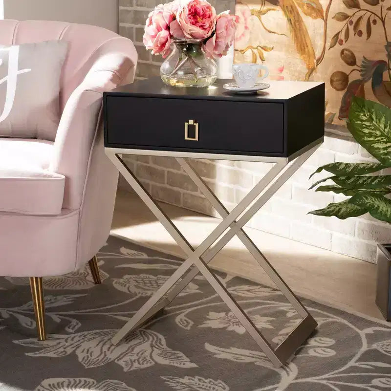 1 Drawer Patricia Brass Tone Metal Nightstand - Baxton Studio