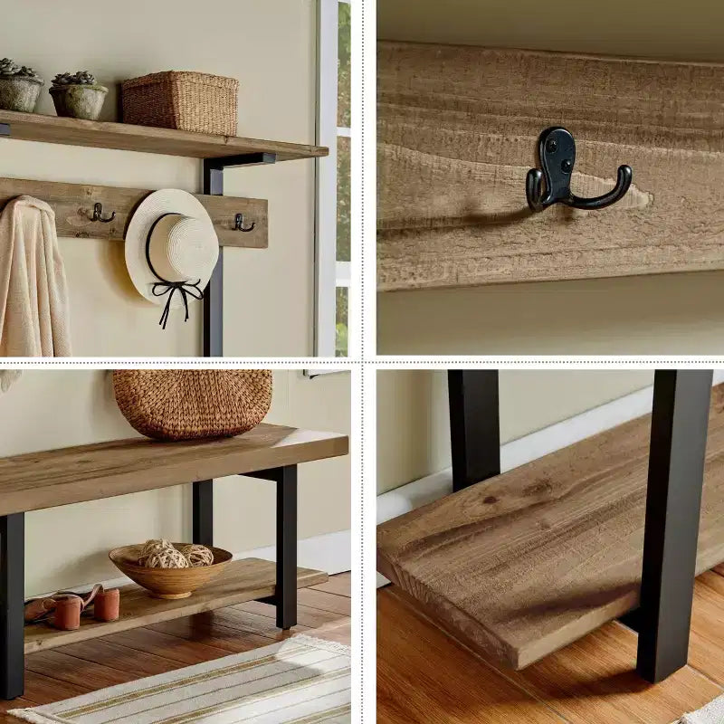 Pomona Entryway Hall Tree with Bench, Shelf and Coat Hooks - Alaterre Furniture