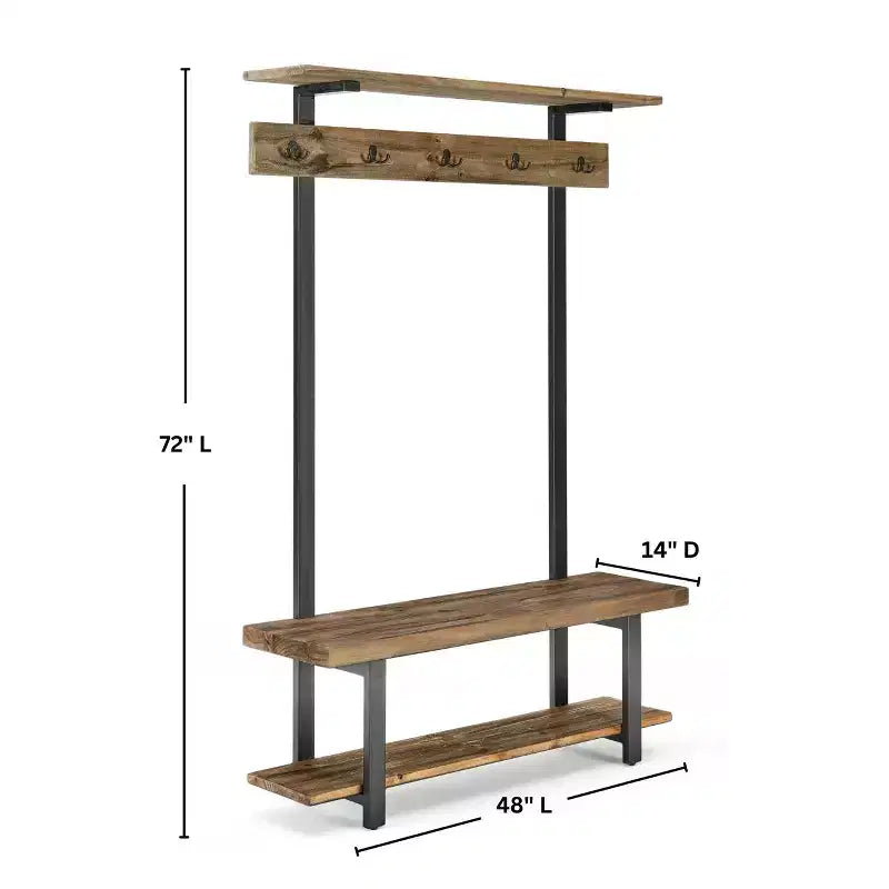 Pomona Entryway Hall Tree with Bench, Shelf and Coat Hooks - Alaterre Furniture
