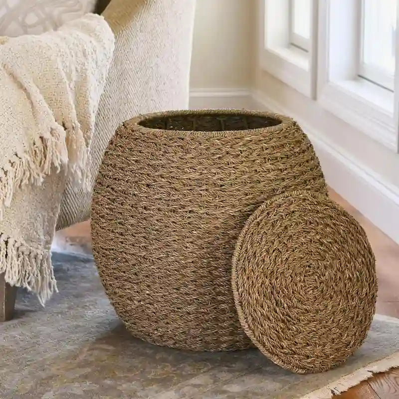 Tavolino Contenitore a Cesto in Vimini Intrecciato a Mano Household Essentials - 17.0L x 17.0W x 19.0H