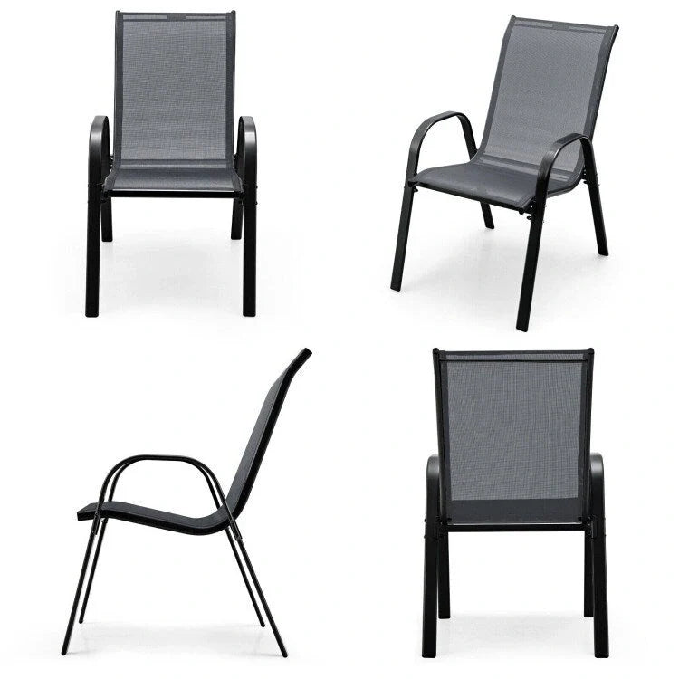 4 Pieces Stackable Patio Dining Chairs Set with Armrest - 29 x 21.5 x 35.5 (L x W x H)