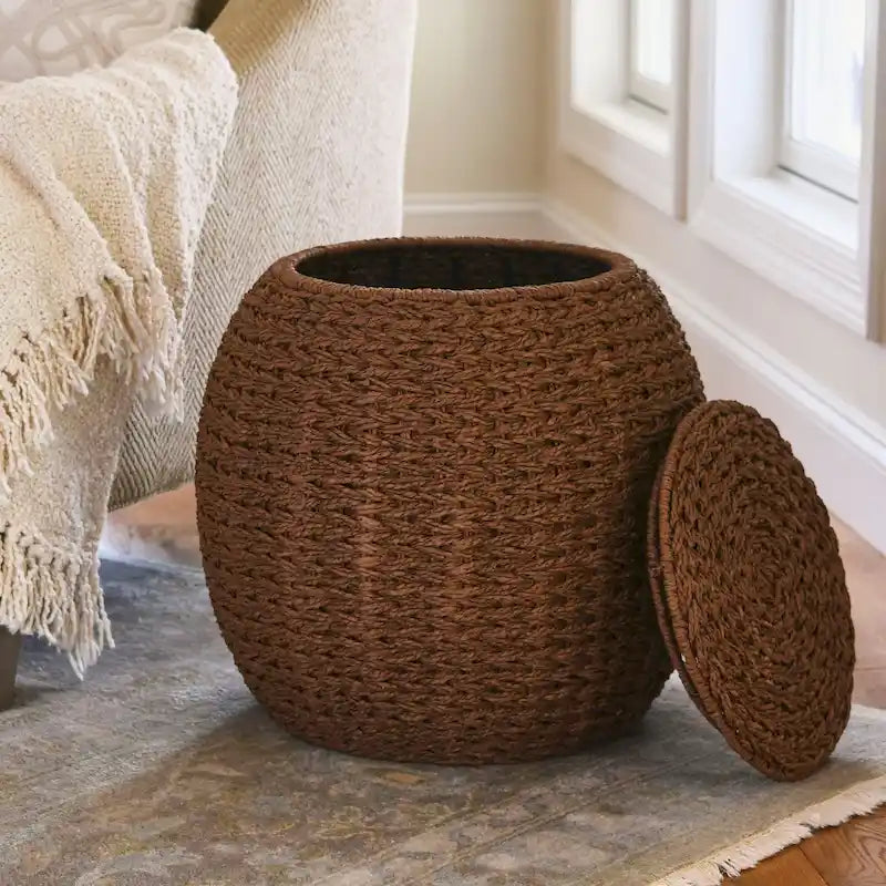 Tavolino Contenitore a Cesto in Vimini Intrecciato a Mano Household Essentials - 17.0L x 17.0W x 19.0H