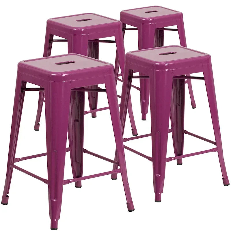 Set di 4 Sgabelli in Metallo Senza Schienale da 61 cm per Interni/Esterni, con Seduta Quadrata