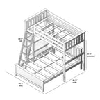 Max & Lily Solid wood L-Shaped Bunk Bed, Twin over Full with Bookcase for Kids