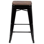 Flash Furniture 24 High Metal Counter-Height, Indoor Bar Stool with Wood Seat - Stackable Set of 4