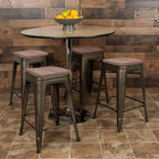 Flash Furniture 24 High Metal Counter-Height, Indoor Bar Stool with Wood Seat - Stackable Set of 4