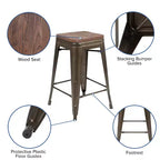 Flash Furniture 24 High Metal Counter-Height, Indoor Bar Stool with Wood Seat - Stackable Set of 4