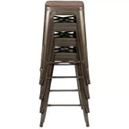 Flash Furniture 24 High Metal Counter-Height, Indoor Bar Stool with Wood Seat - Stackable Set of 4