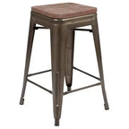 Flash Furniture 24 High Metal Counter-Height, Indoor Bar Stool with Wood Seat - Stackable Set of 4