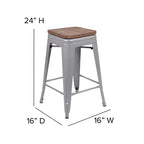 Flash Furniture 24 High Metal Counter-Height, Indoor Bar Stool with Wood Seat - Stackable Set of 4