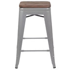 Flash Furniture 24 High Metal Counter-Height, Indoor Bar Stool with Wood Seat - Stackable Set of 4