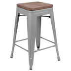 Flash Furniture 24 High Metal Counter-Height, Indoor Bar Stool with Wood Seat - Stackable Set of 4
