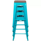Flash Furniture 24 High Metal Counter-Height, Indoor Bar Stool with Wood Seat - Stackable Set of 4