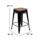 Flash Furniture 24 High Metal Counter-Height, Indoor Bar Stool with Wood Seat - Stackable Set of 4