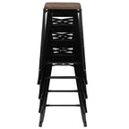 Flash Furniture 24 High Metal Counter-Height, Indoor Bar Stool with Wood Seat - Stackable Set of 4