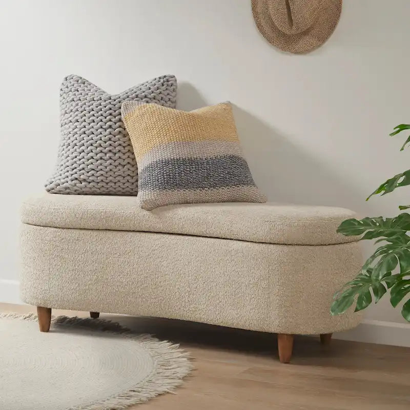 INK+IVY Bailey Taupe Boucle Flip Top Storage Bench