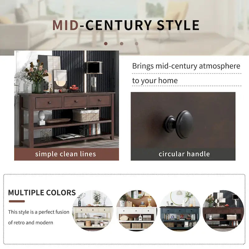 Console con Design Retrò e Due Ripiani Aperti