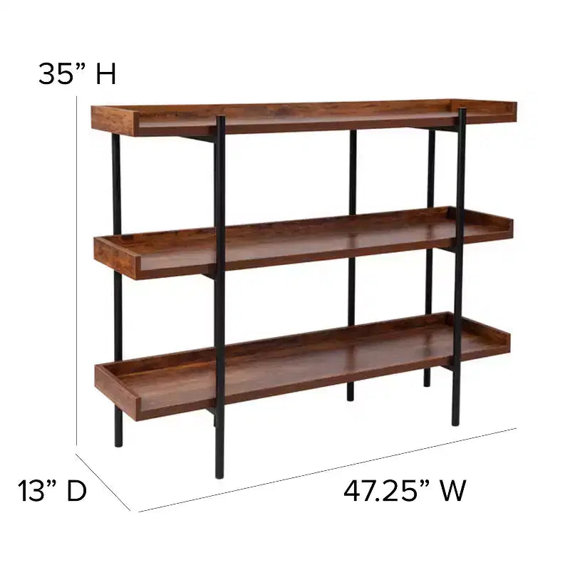 Emma and Oliver Libreria Scaffale a 3 Ripiani 35H con Finitura Venata Legno Rustico