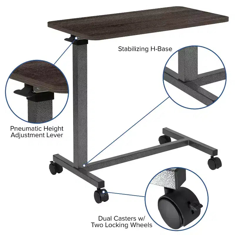 Emma and Oliver Adjustable Overbed Table with Wheels for Home and Hospital-Rolling Bedside Table