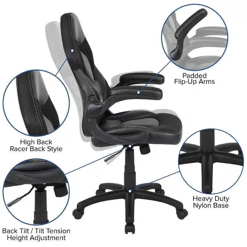 Flash Furniture Gaming Desk and Racing Chair Set with Cup Holder, Headphone Hook & 2 Wire Management Holes