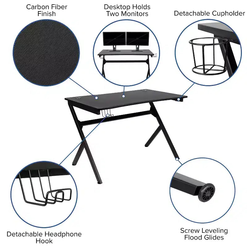 Flash Furniture Gaming Desk and Racing Chair Set with Cup Holder, Headphone Hook & 2 Wire Management Holes