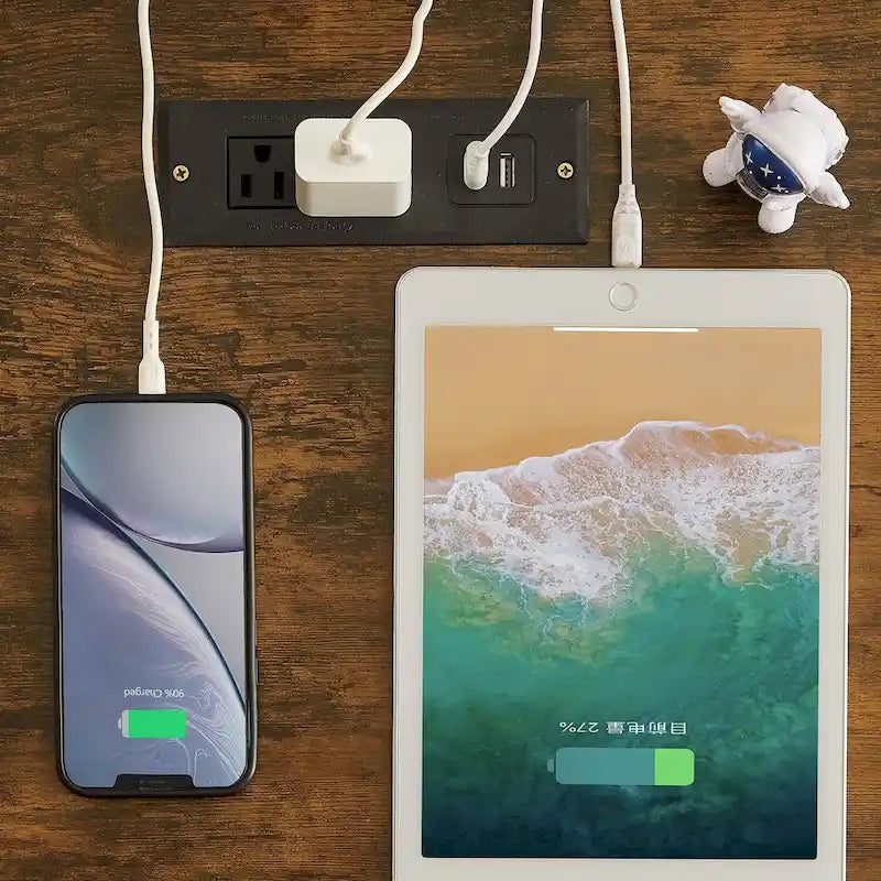 Comodino con Stazione di Ricarica e 2 Cassetti a Ribalta, 2 Porte USB e 2 Prese di Corrente