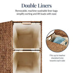 Best Choice Products Large Natural Water Hyacinth Double Laundry Hamper Basket w/ 2 Liner Bags, Handles
